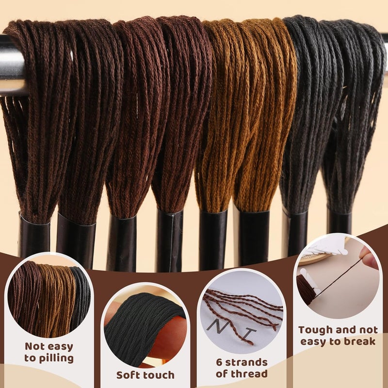 Dercuy Brown Series Embroidery Thread,Embroidery Thread Floss Set Including Plastic Floss Bobbins for Embroidery - Image 2